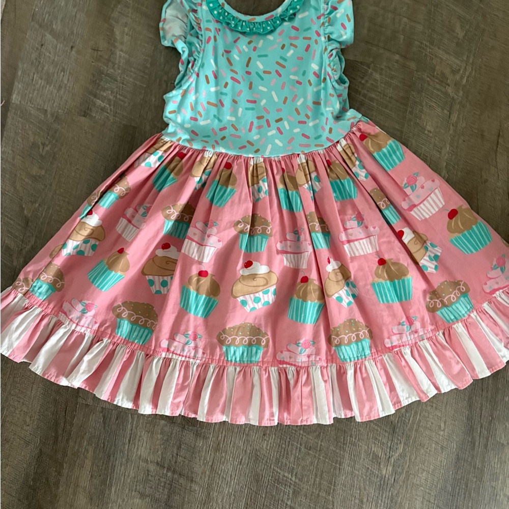 Eleanor Rose Sprinkle and Cupcake Kids Dress in Pink and Mint